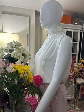 Zara White Ruffled High-Neck Sleeveless Camisole